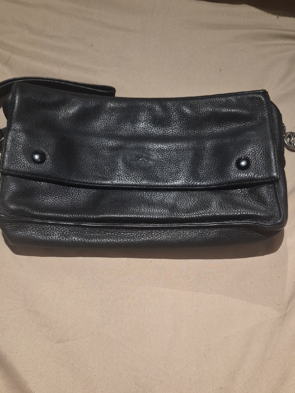 Longchamp Black Leather Wristlet Clutch
